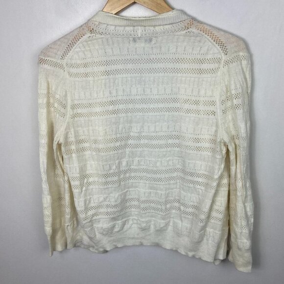 Banana Republic White Eyelet Knit Cardigan Sweater Size Large Open Front Minimal - Picture 13 of 13